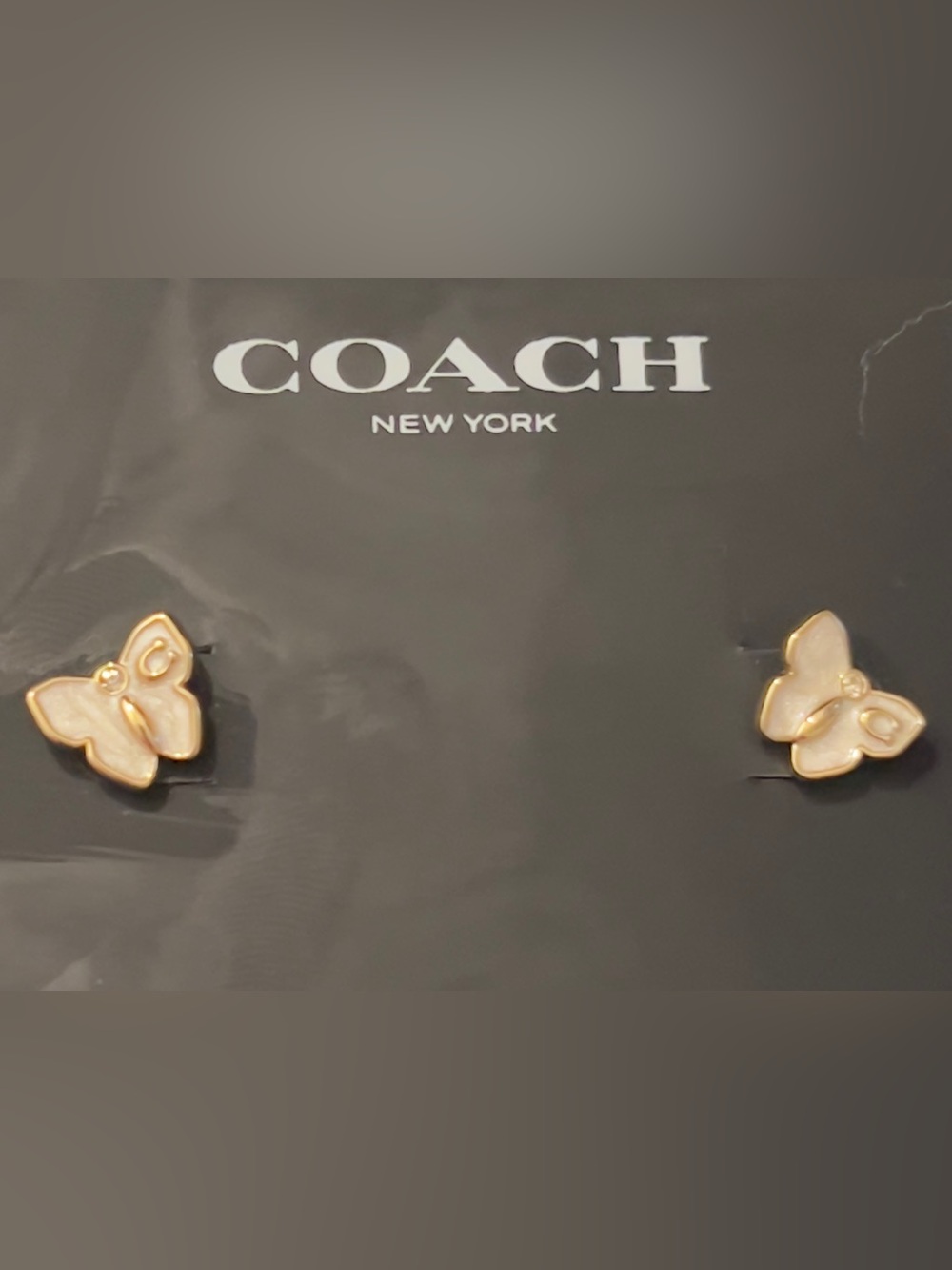 COACH Signature Mother of Pearl Butterfly Stud Earrings